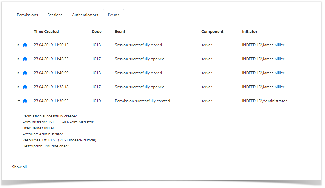 Indeed Privileged Access Manager 2.0 EN Documentation > Users > Events.png